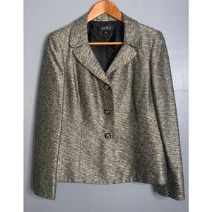 Kasper Women's Platinum Tweed 3-Pearly Button Classic Silk-Cotton Blazer Size 8